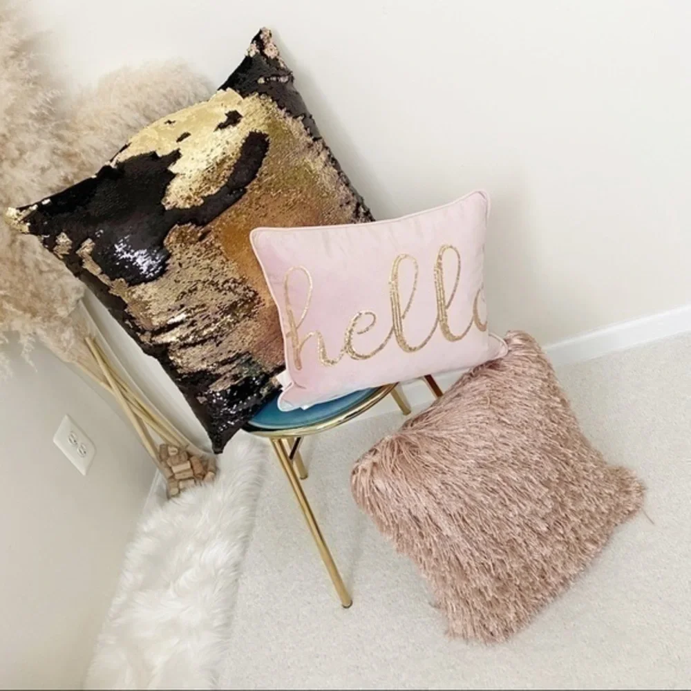 Pink and gold hello accent decorative pillow